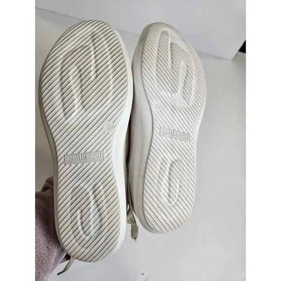 GENTLE SOULS KENNETH COLE Womens Tan Rosette Gold Wedge Leather Sneakers Shoes 8 - Picture 6 of 8